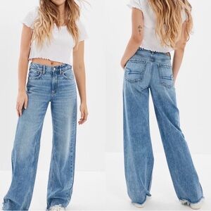 AE NWT Stretch Super High-Waisted Baggy Wide-Leg Jean Blue Size 16 Long
